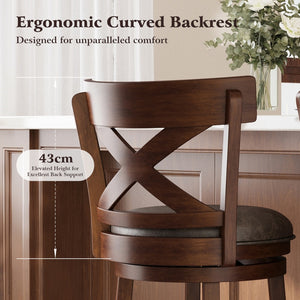 360° Swivel Solid Wood Bar Stool with Cross Back