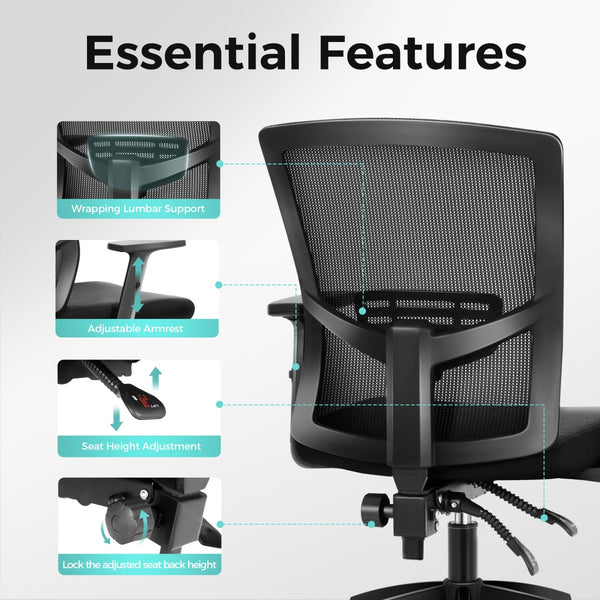 Ergonomic Mesh Office Chair with Adjustable Armrests & Lumbar Support