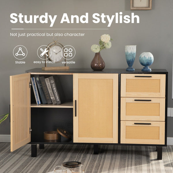 Natural Rattan Storage Sideboard Buffet Cabinet and Chest of Drawers