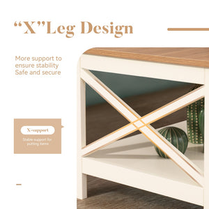 Farmhouse 2-Tier Storage Coffee Table with X-Frame Legs