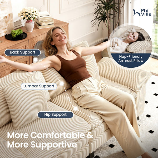 U‑Shaped Cosy Corduroy Sofa with Chaise