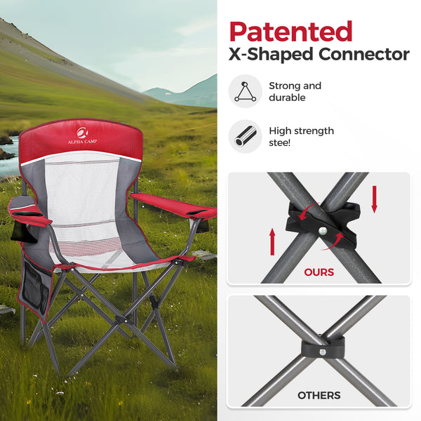 Set of 2 Mesh Folding Camping Chairs with Armrests