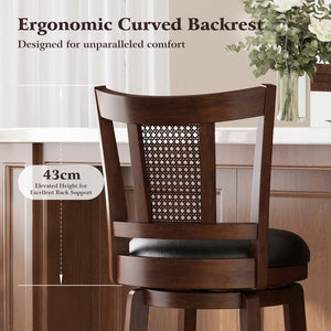 360° Swivel Solid Wood Bar Stool with Grid Back