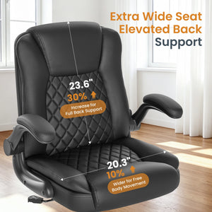 Diamond-Quilted PU Leather Office Chair with Flip-Up Armrests