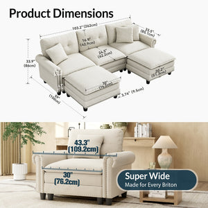 Charleston U-Shaped Linen Effect Sofa with Ottoman
