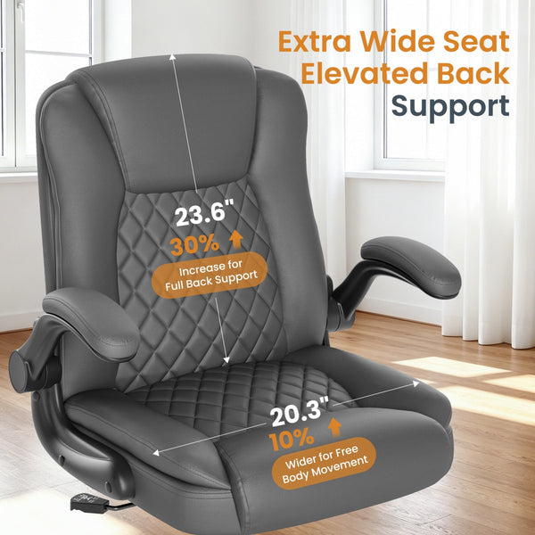 Diamond-Quilted PU Leather Office Chair with Flip-Up Armrests