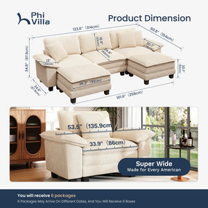 U‑Shaped Cosy Corduroy Sofa with Chaise