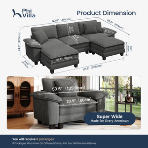 U‑Shaped Cosy Corduroy Sofa with Chaise