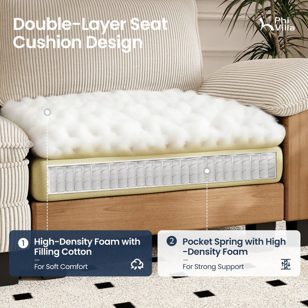 4‑Seater Corner Sofa in Corduroy with Chaise