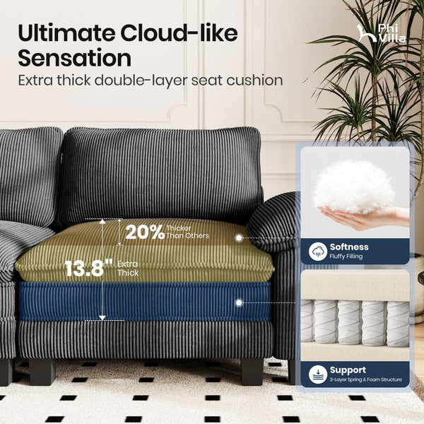 U‑Shaped Cosy Corduroy Sofa with Chaise