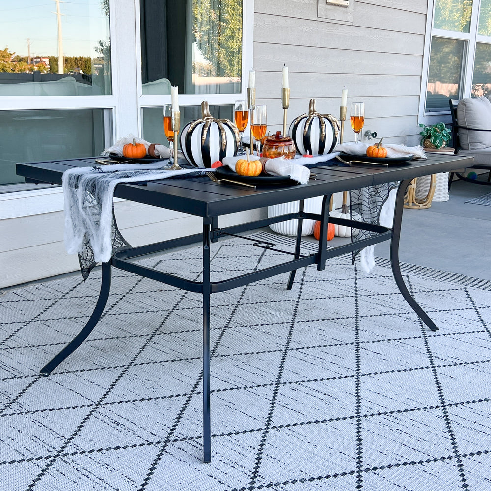 Panel Steel Rectangle Outdoor Dining Table for 6 Chairs