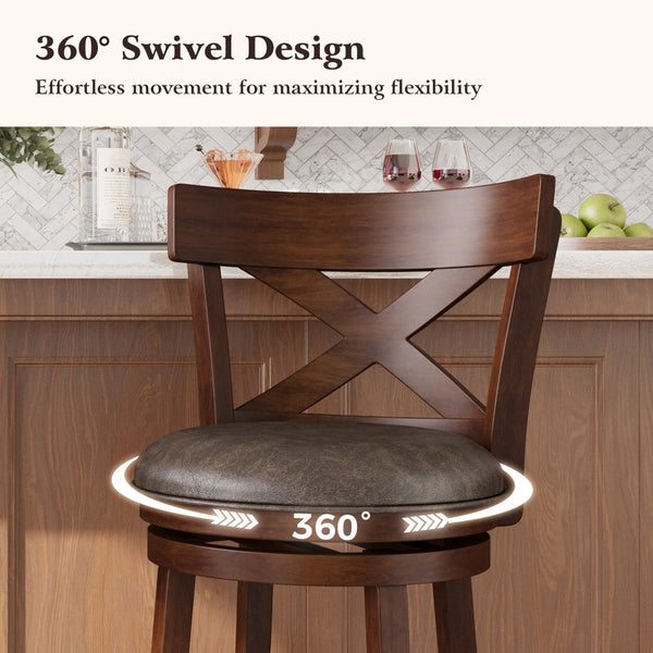 360° Swivel Solid Wood Bar Stool with Cross Back