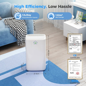 12L Home Dehumidifier with Dry Mode and Smart Humidity Control