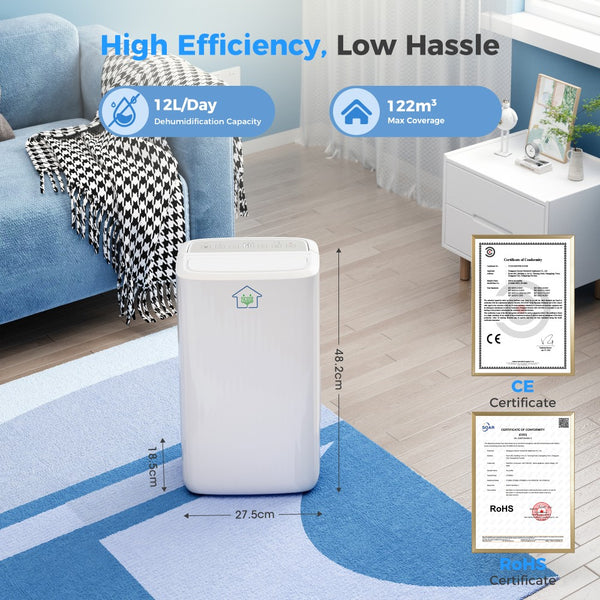 12L Home Dehumidifier with Dry Mode and Smart Humidity Control