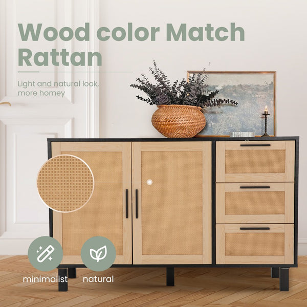 Natural Rattan Storage Sideboard Buffet Cabinet and Chest of Drawers