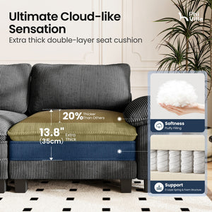 4‑Seater Corner Sofa in Corduroy with Chaise