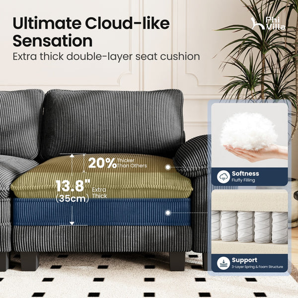4‑Seater Corner Sofa in Corduroy with Chaise