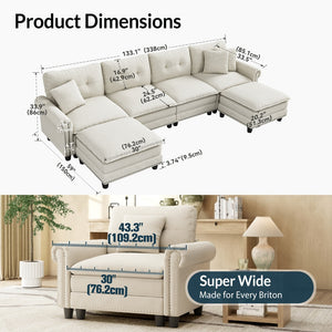 Charleston U-Shaped Linen Effect Sofa with Ottoman