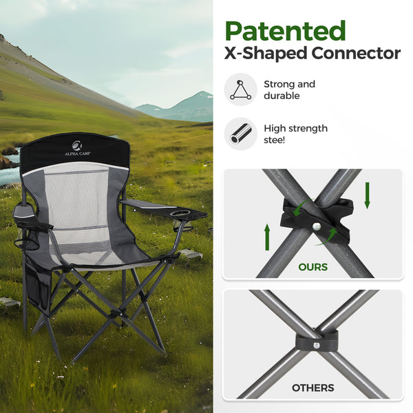 Set of 2 Mesh Folding Camping Chairs with Armrests