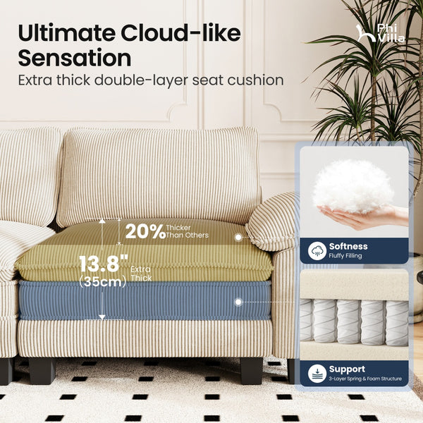 4‑Seater Corner Sofa in Corduroy with Chaise