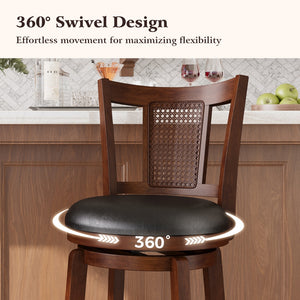 360° Swivel Solid Wood Bar Stool with Grid Back
