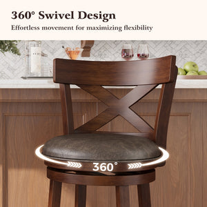 360° Swivel Solid Wood Bar Stool with Cross Back