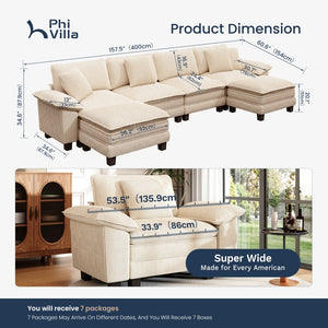 U‑Shaped Cosy Corduroy Sofa with Chaise