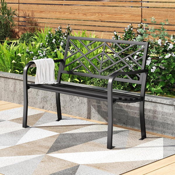 Outdoor Cast Iron Garden Bench with Unique Three-Dimensional Pattern