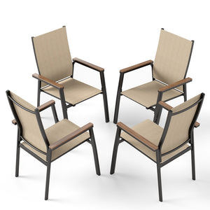 4-piece stackable high-back outdoor chairs with aluminium frame and Textilene fabric