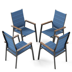 4-piece stackable high-back outdoor chairs with aluminium frame and grey Textilene fabric