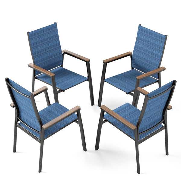 4-piece stackable high-back outdoor chairs with aluminium frame and grey Textilene fabric