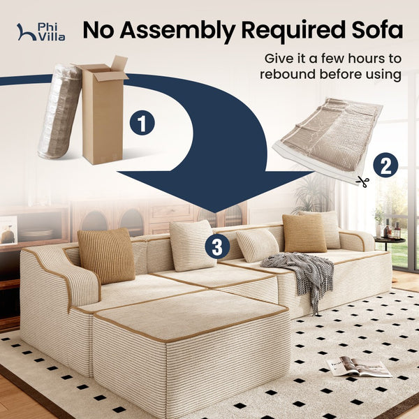 L Shaped Modular Sectional Sofa Compressed Boneless Couch