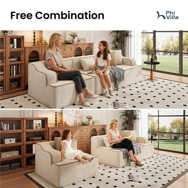 3 Seater Modular Sofa Soft Compressed Boneless Couch for Living Room