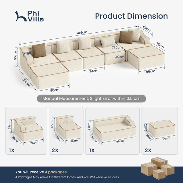 U Shaped Modular Sofa Large Boneless Couch Comfortable Living Room Seating