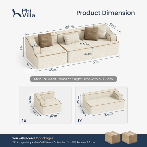 3 Seater Modular Sofa Soft Compressed Boneless Couch for Living Room