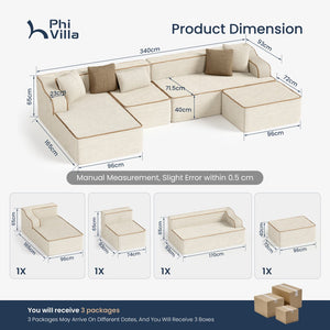 U Shaped Modular Sofa Large Boneless Couch Comfortable Living Room Seating