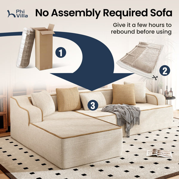 L Shaped Modular Sectional Sofa Compressed Boneless Couch