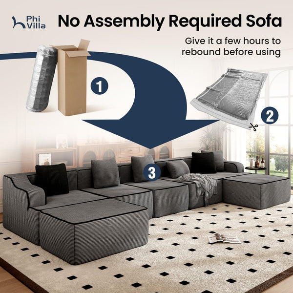 U Shaped Modular Sofa Large Boneless Couch Comfortable Living Room Seating