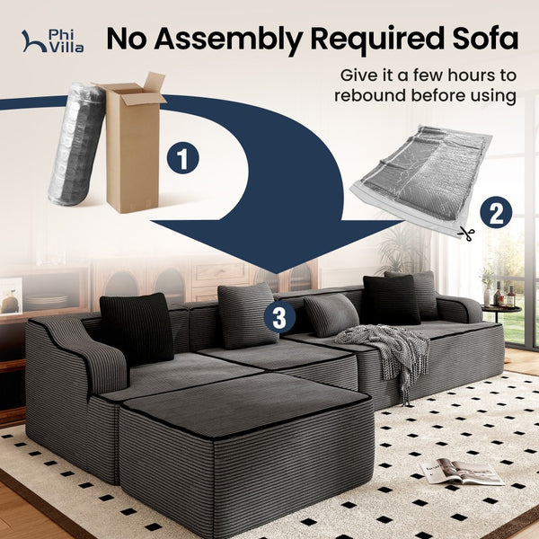 L Shaped Modular Sectional Sofa Compressed Boneless Couch