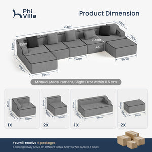 U Shaped Modular Sofa Large Boneless Couch Comfortable Living Room Seating