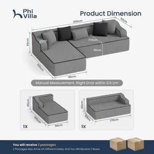 L Shaped Modular Sectional Sofa Compressed Boneless Couch