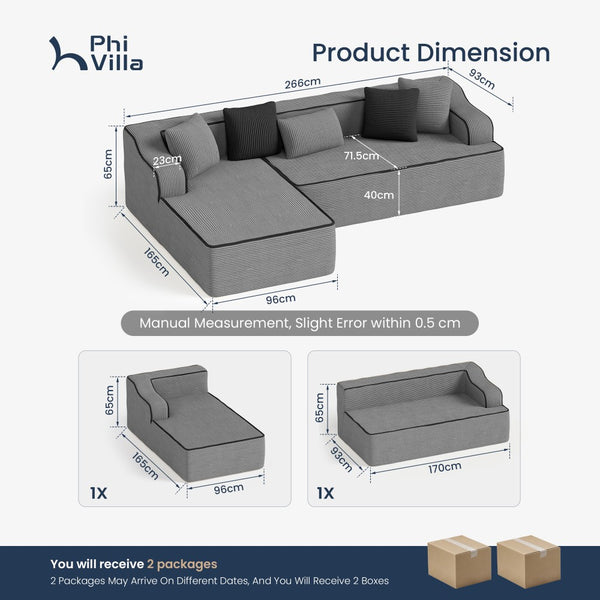 L Shaped Modular Sectional Sofa Compressed Boneless Couch