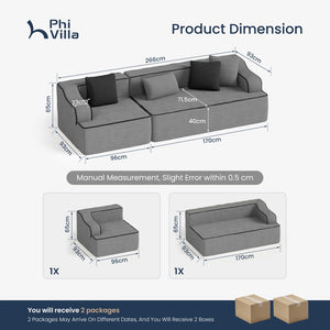 3 Seater Modular Sofa Soft Compressed Boneless Couch for Living Room