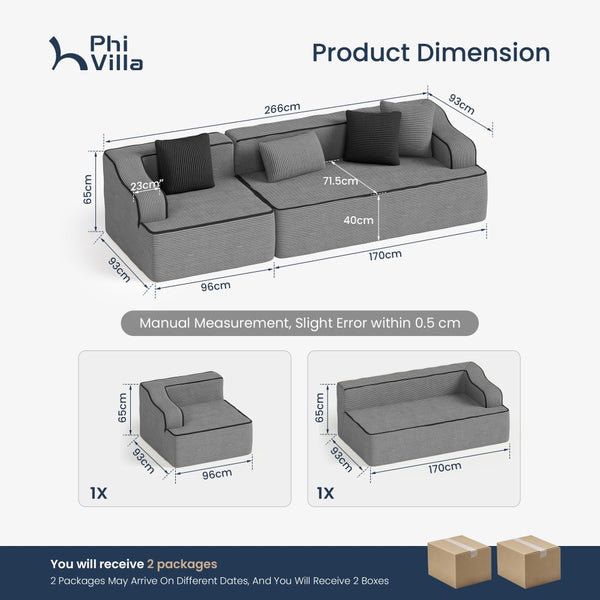 3 Seater Modular Sofa Soft Compressed Boneless Couch for Living Room