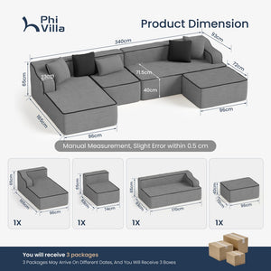 U Shaped Modular Sofa Large Boneless Couch Comfortable Living Room Seating