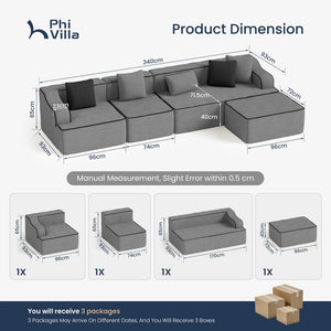 L Shaped Modular Sectional Sofa Compressed Boneless Couch