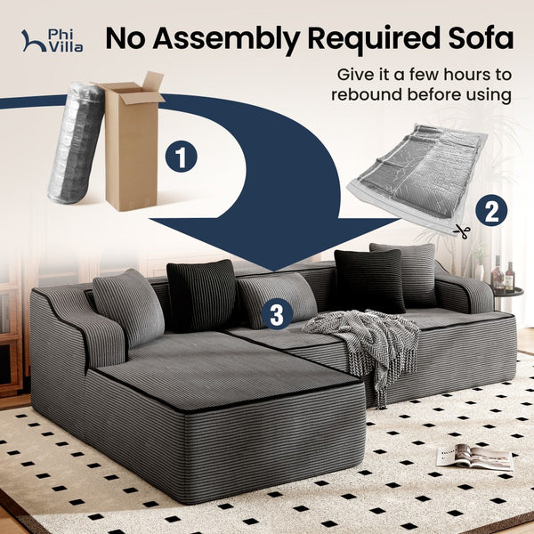 L Shaped Modular Sectional Sofa Compressed Boneless Couch