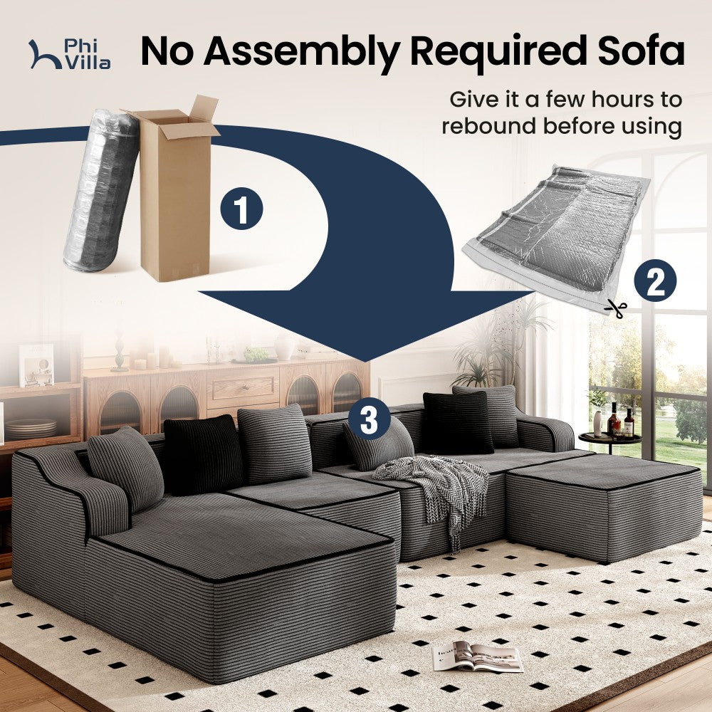 U Shaped Modular Sofa Large Boneless Couch Comfortable Living Room Seating