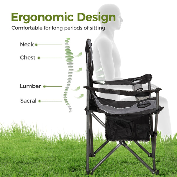 Set of 2 Folding Camping Chairs with Armrests