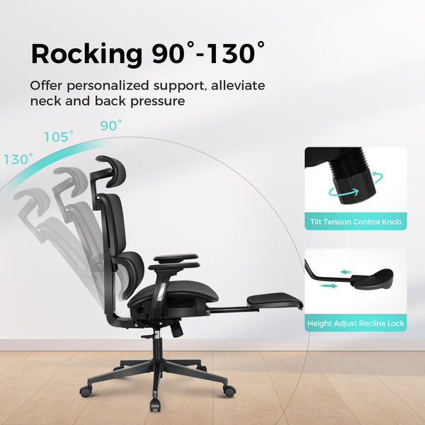 Ergonomic Mesh Office Chair with Footrest & 3D Adjustable Armrests